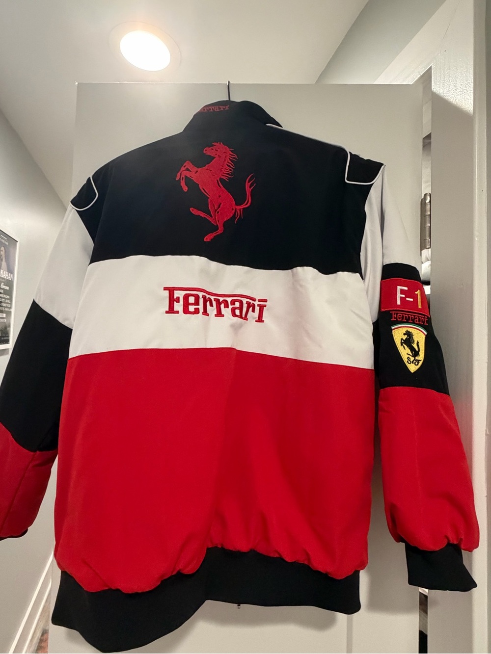 Ferrari Red Black White Logo Patch Racing Bomber Jacket - Picture 3 of 3